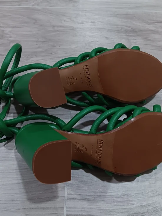 Sézane Editions Women's Deborah Leather Sandals Vibrant Green 7 - Picture 9 of 14